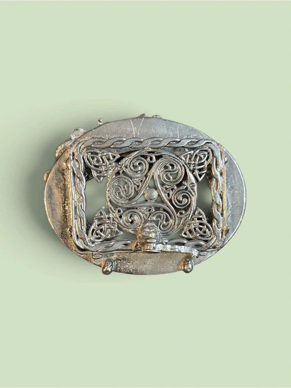 Vintage Broadway Comedy Tragedy Theater Mask Celtic Silver Tone Belt Buckle